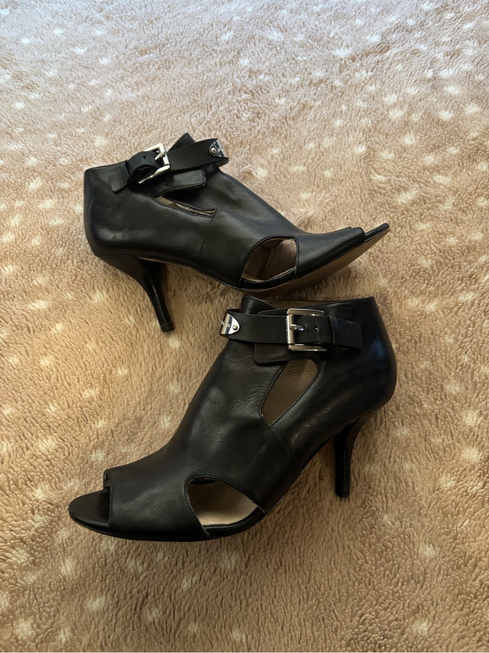 MICHAEL Michael Kors Black Open-Toe Ankle Booties with Buckle - Picture 6 of 12